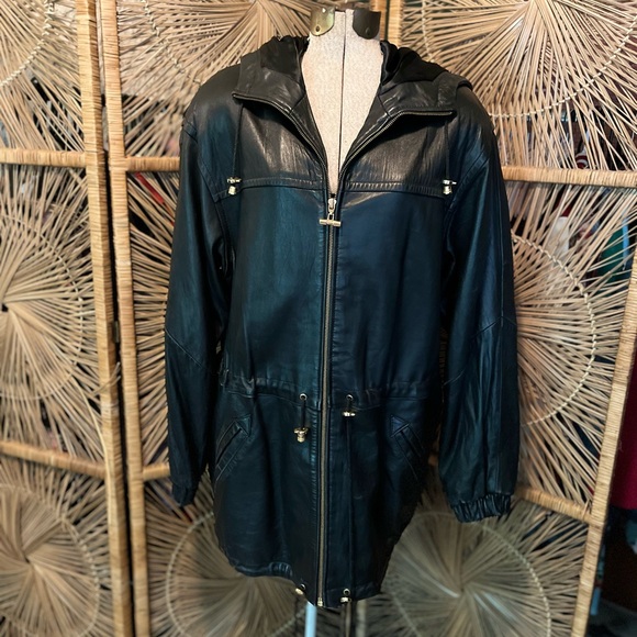 The Limited Dark Leather Hooded Jacket - Picture 1 of 4